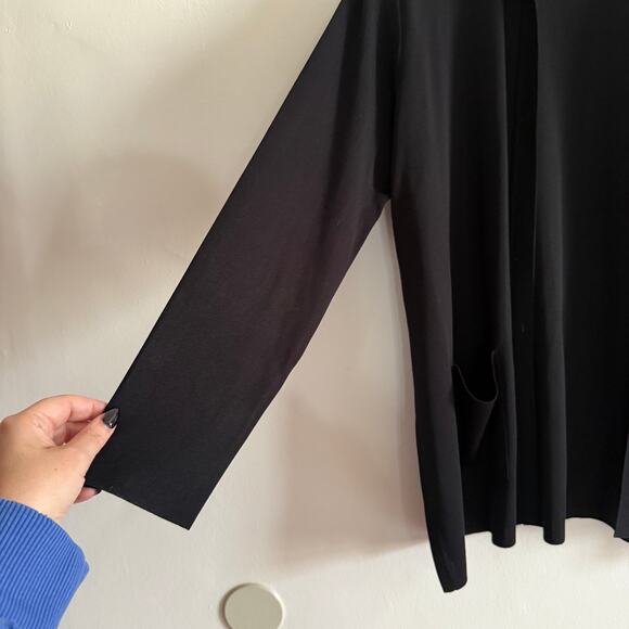 MISOOK | Black Knit Collared Open Front Sweater with Patch Pockets | Extra Large - Picture 4 of 5